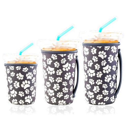 FEYKEY 3 Reusable Iced Coffee Sleeves for Iced Coffee Cups or Drinks Reusable Neoprene Insulated Sleeves for Hot and Cold Drinks from Starbucks, Dunkin, And More (Paw Prints)