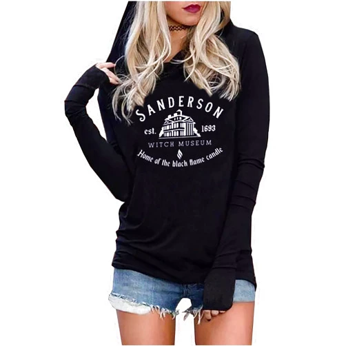 KUEDFEU Halloween Sanderson Sisters Hoodie Tshirt Women Hocus Pocus Long Sleeve Hoodies Casual Fall Pullover Top