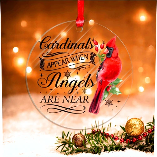 Swavecat Ornaments Red Bird Appear When Angels are Near Xmas Hanging Ornament Memory in Heaven Red Bird Christmas Ornaments Happy Holidays Acrylic Xmas Ornaments for Xmas Tree