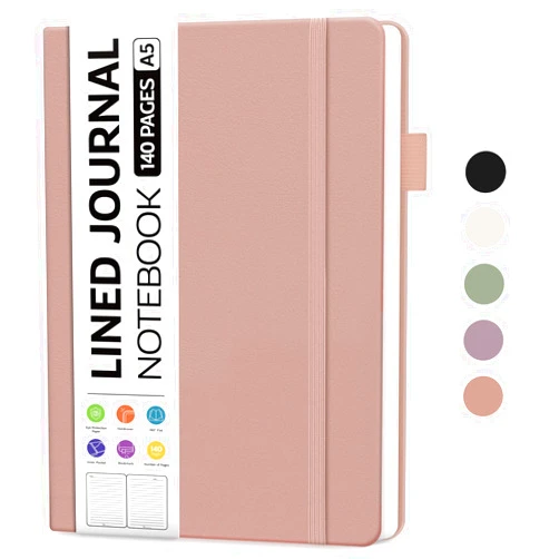 Taja Lined Journal Notebook for Women & Men, Hardcover College Ruled Journal Notebook for Work, Note Taking, Writing, Perfect for Office School Home Supplies, A5, Pink
