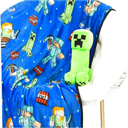 Jay Franco Minecraft Creeper Plush Mini Pillow Buddy & 50 x 60 Inch Throw Blanket Set - Kids Super Soft 2 Piece Cuddle Set