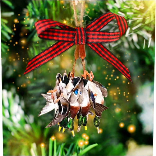 Talataca Duck Hunting 2D Flat Wooden Christmas Ornament, Mallard Duck Hunting Pine Tree Decor, Hanging House Charm Eve Keepsake, Wood Car Mirror Accessories, Xmas Gift, Xmas Gift