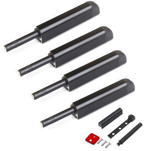 CBRIVE Magnetic Push Latches CBRIVE 4 Pack Push to Open Cabinet Hardware Door Latch & Lock for Hidden Door Magnet Push Release Drawer Pull Strong Pop Out for Kitchen RV Closet Tip On Close- Black