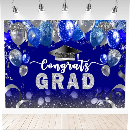 Mocsicka Congrats Grad Backdrop 7x5ft Royal Blue Congrats 2025 Graduation Graduate Party Decorations Background Balloon Class of 2025 Photography Backdrops