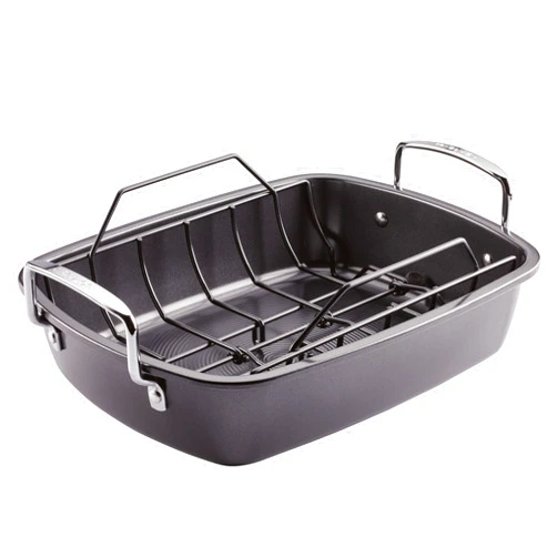 Circulon Ultra Lasting Nonstick Roaster/Roasting Pan with Easy Serve Rack, 17 Inch x 13 Inch, Black