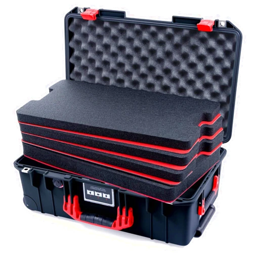 Pelican Color Case Black Pelican 1535 air case with red Handles and latches. Comes with Tool Control Foam Inserts.