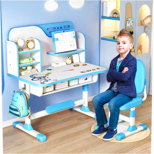 Ayyufe Kids desk and chair set,Premium Kids Study Desk Chair Set,Height Adjustable Children's Desk and Chair School Study Table Chair ,Ergonomic Desk Chair with Writing Board, Bookshelf and Drawer (Blue)