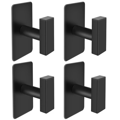 GLTPN Adhesive Hooks, Heavy Duty Wall Hooks, Black Stainless Steel Stick on Hooks, 4 Pack Towel/Coat Hooks Wall Hooks Stick on Bathroom or Kitchen