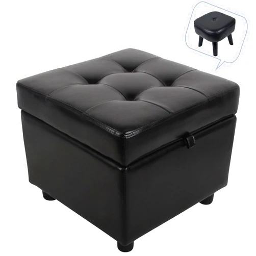 Evafuda Leather Ottoman with Storage Square, Ottoman Foot Rest,Foot Stools Ottoman with Storage for Living Room & Bedroom,Kids Room,Side Table Seat Vanity Tool for Makeup Room (Black)