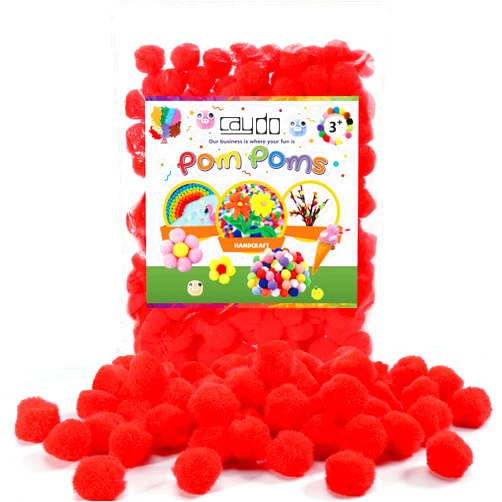 Caydo 200 Pieces Red Pom Poms 1 Inch Fluffy Craft Pompom Balls for Home Party Holiday Decor and Arts Crafts Projects Making