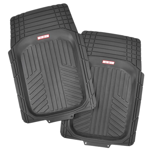 Motor Trend FlexTough Plus-2 Piece Front Car Floor Mats- Black Contour Liners-Deep Dish Heavy Duty Rubber Floor Mats for Car SUV Truck & Van-All Weather Protection, Universal Trim to Fit