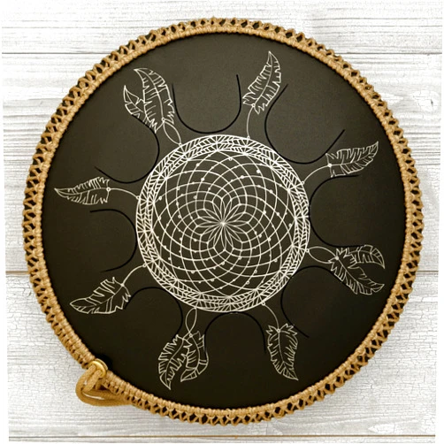 GUDADRUM GUDA DRUM Freezbee Dreamcatcher black with Rope Decoration. Best Tongue drum