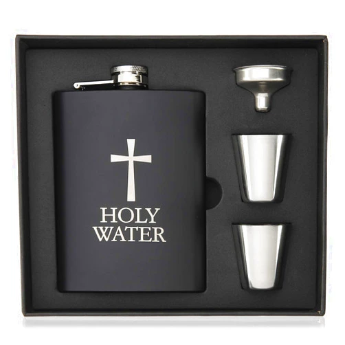 AKITSUMA Hip Flask for Liquor, Holy Water Flask for Funny Gift, 8oz Stainless Steel with Funnel, Discrete Shot Drinking of Alcohol, Whiskey, Rum and Vodka, for Men and Women, US-AKI-27 (Holy Water Flask)