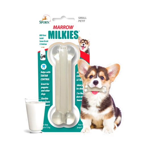 Sporn Marrow Milkies Chew Bones for Light Chewers, Milk Flavor Dog Chew Toys for Small Dogs, Made with Soft Thermoplastic Rubber Dog Dental Chew Toy, Gluten-Free & Non-Toxic, Small