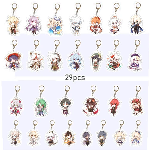 SUREHOME Genshin Impact Keychain Bulk, 29 Pack Acrylic Genshin Impact Figure Keychain Exquisite Anime Keychains Genshin Impact Merch Hu Tao Ganyu Venti Childe Klee Cute Party Favors for Kids Backpack