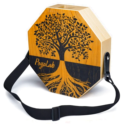 POGOLAB Two-tone Cajon, Portable Travel Wooden Drum with Adjustable Strap, Easy to Carry, Unique Appearance, Beautiful Percussion Instrument (Natural Brown)