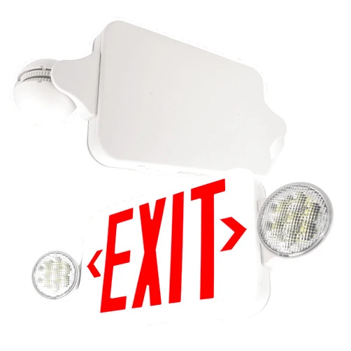 Light Fixture Industries Red Exit Sign with Emergency Lights for Business, Remote Head Capability, UL Listed,AC 120/277V, NiCad Battery, Two LED Adjustable Heads, Hardwired, Commercial Fire Code Compliant