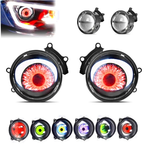 ROFALI Devil Eyes Light For Cars, Led Dynamic Big Eye Lights, Eyes Light For Cars, Devil Eyes Automotive Light Bulbs, 6 Modes Adjustable Eye Color Demon Eye Headlights, For Any Car Model, With Remote Control