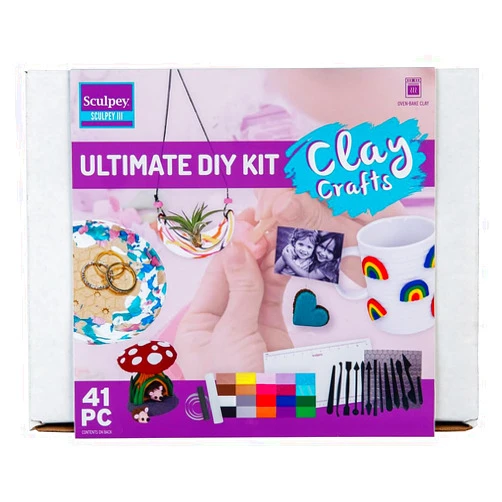 Polyform Sculpey III® Ultimate Clay Crafts Polymer Oven-Bake Clay 41 piece kit, for adults and teens, Non Toxic, 20 colors of clay, DIY modeling clay, sculpting tools and accessories, great for beginners.
