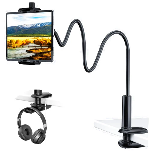 KDD Gooseneck Tablet Stand, 360° Adjustable Phone & iPad Holder for Bed and Desk, Flexible Arm Mount Clip for Video Recording, Bedside & Headboard Clamp for iPad Pro 12.9, Mini, Kindle
