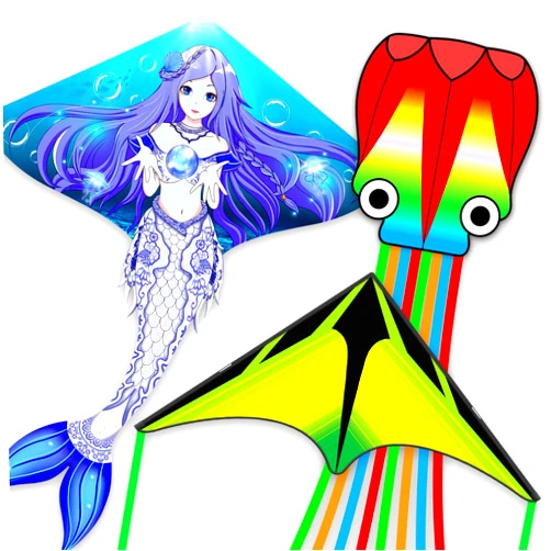 ESOKA PRON Kites for Kids & Adults,Large Kite for Beginners, Kites for Kids Ages 4-8,Outdoors Activities with Complete Handle, 328ft Kite String & Accessories (QHC Mermaid+L Grassland+Q Octopus, 3)