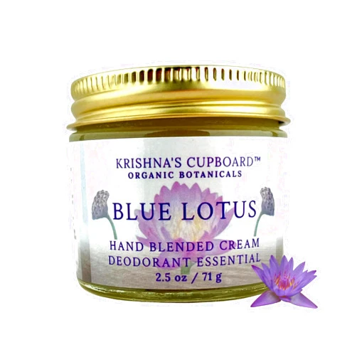 Krishna's Cupboard All Natural Magnesium Deodorant Cream, Organic Vegan & Cruelty-Free, Aluminum Free Deodorant for Women or Men, Baking Soda Free, 2.5oz (Blue Lotus)