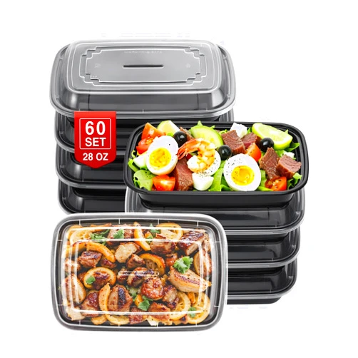 NEEBAKE 60 Sets 28oz Meal Prep Container - Reusable Plastic Food Storage Containers with Lids, Fits Microwave, Freezer and Dishwasher Safe