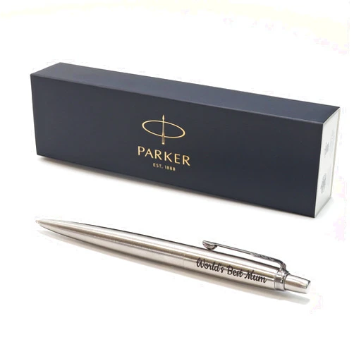 CustomDesign.Shop Personalized Custom Parker Jotter SS ballpoint pen + Gift Box | Laser Engraved - chrome trim