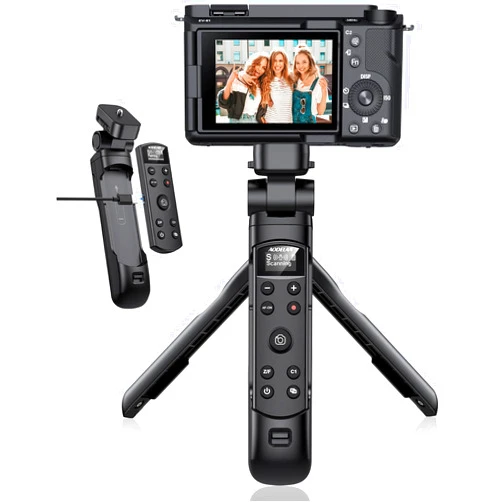 AODELAN for Sony Tripod with Rechargeable Remote Control - Aodelan Wireless Shooting Grip Mini Tripod with OLED Screen for Vlogging for ZV-E10,ZV-1F,RX100 VII,a6100,a6400,a7 III,a9 II; Replace Sony GP-VPT2BT