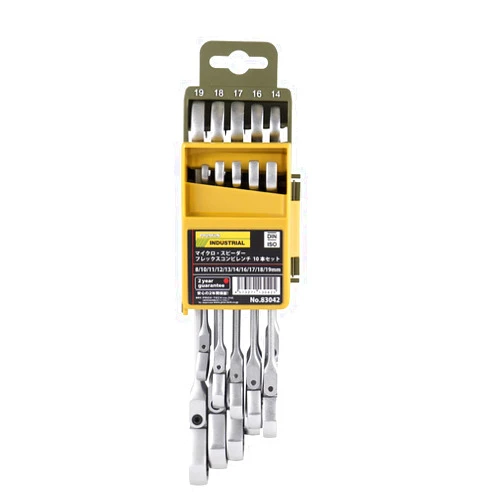 PROXXON Micro Speeder Flex Combination Wrench 0.3-0.7 inches (8-19 mm), Set of 10 No. 83042