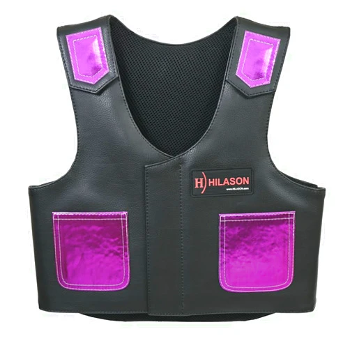 HILASON Kids Junior Youth Horse Riding Pro Rodeo Leather Protective Vest Black with Metallic Purple | Youth Rodeo Vest | Leather Vest