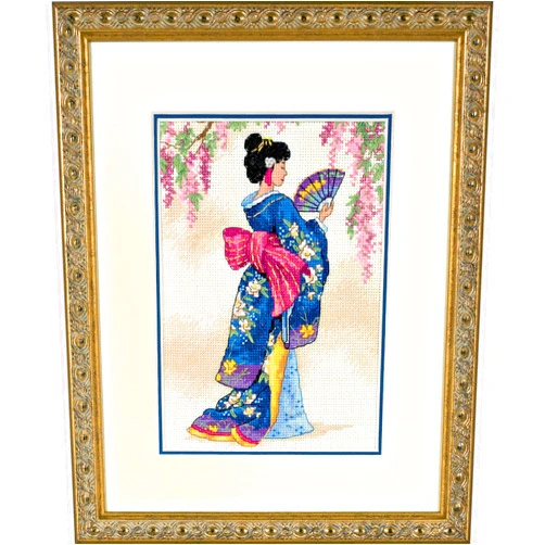 DIMENSIONS 6953 Gold Collection Counted Cross Stitch Kit, Elegant Geisha, 18 Count Ivory Aida, 5'' x 7''