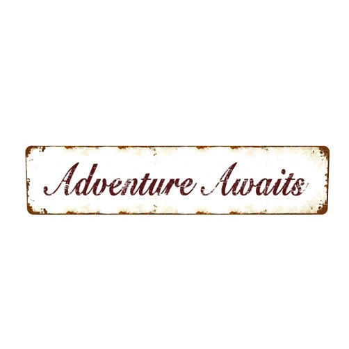 QUIAERT Vintage Adventure Awaits Metal Sign - 16x4 Inch Rustic Wall Art for Cabin and Camper Decor, Wanderlust Travel Inspired Tin Plaque, Unique Gift for Outdoor Enthusiasts and National Park Lovers