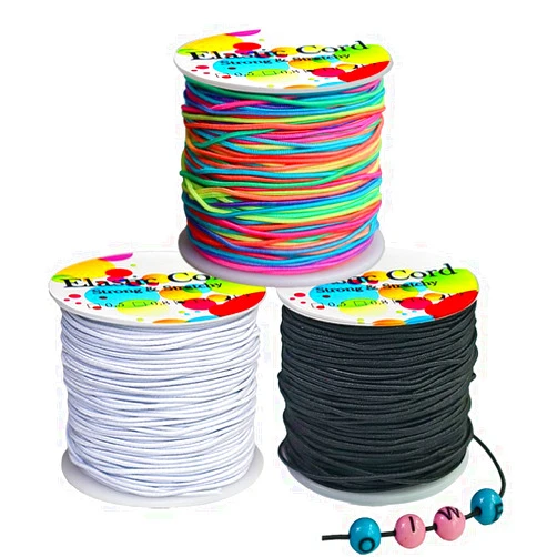 Ewparts Elastic String for Bracelets 1mm Elastic Cord for Bracelet Making Elastic String for Pony Beads Stretchy Beading String for Bracelet 3 Roll Black+Rainbow+White Elastic String for Bracelet