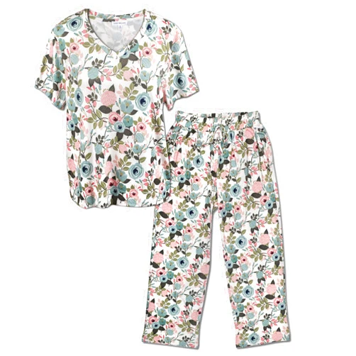 Mary Square Polyester Rayon Pajama Pant Set