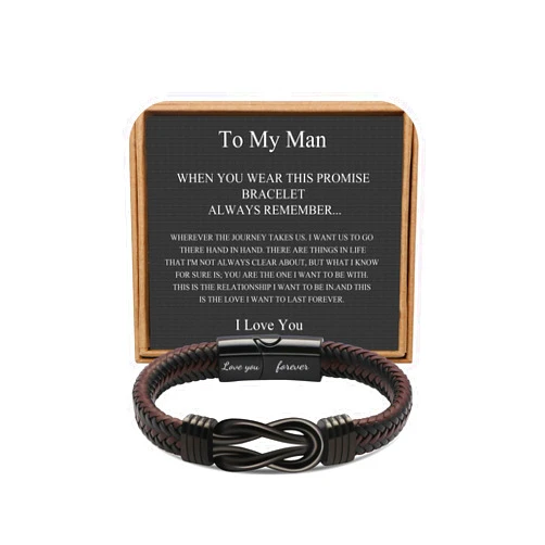 JoycuFF 𝗞𝗻𝗼𝘁 𝗕𝗿𝗮𝗰𝗲𝗹𝗲𝘁 𝗚𝗶𝗳𝘁𝘀 𝗳𝗼𝗿 𝗠𝗲𝗻 Brown Braided Leather Stainless Steel Infinity Bracelets Lettering Love You Forever Gifts for Son Grandson Husband Boyfriend Brother Always Linked Together
