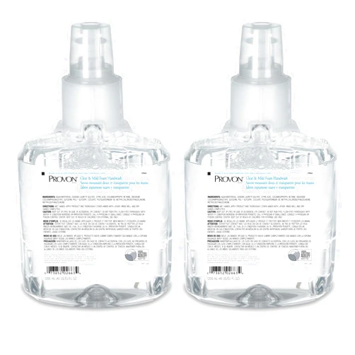 PROVON LTX-12 Clear and Mild Foam Handwash, EcoLogo Certified, 1200 mL Foam Soap Refill for LTX-12 Touch-Free Dispenser (Pack of 2) - 1941-02