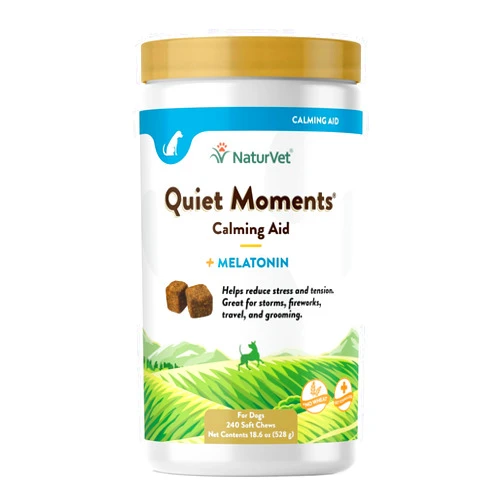 NaturVet Quiet Moments Calming Aid Melatonin Dog Supplement – Helps Reduce Stress in Dogs – for Pet Storm Anxiety, Fireworks, Motion Sickness, Grooming, Separation, Travel – 240 Ct. Chews