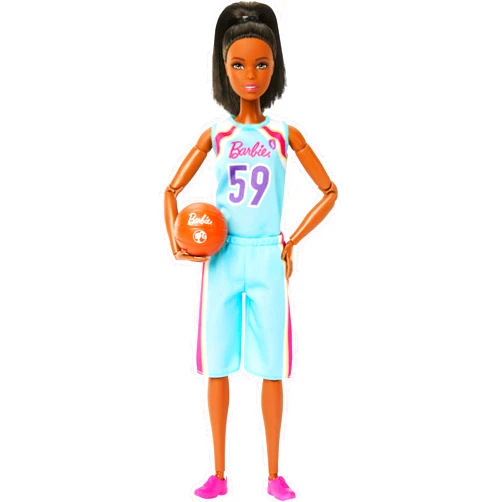 Barbie Careers Fashion Doll & Accessories, Made to Move Brunette Basketball Player Wearing Removable Uniform with Ball, 22 Bendable Joints