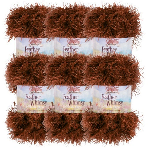 BambooMN JubileeYarn Feather Whimsy Eyelash Yarn - 50g/Skein Fine Polyester Fur - Brown - 6 Skeins