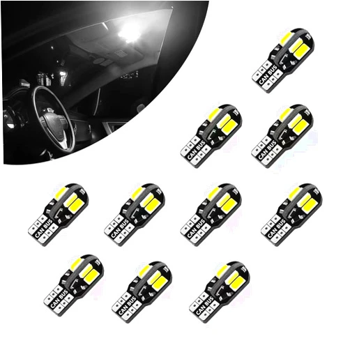 UGSHY 10 PCS T10-5730-8SMD LED Car License Plate Light, 12V Car Side Wedge Light, Error Free Lamp for Map Dome Courtesy License Plate Side Marker Light (White)