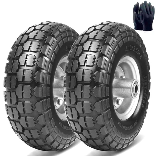 CANWUPON 4.10/3.50-4 Tire and Dolly Wheel Flat Free - Solid Rubber Hand Truck Wheels - Gorilla Cart Tires Replacement for Garden Cart, Wagon, Yard Cart and Wheelbarrow (10 Inch 2 Pack)