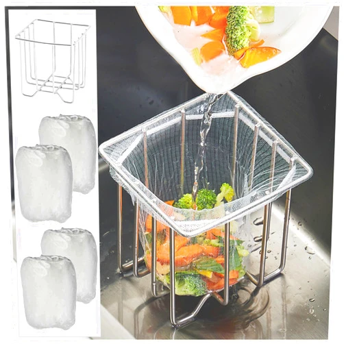 ONVIPSTOO Kitchen Sink Strainer with Sink Basket Holder and 200 Sink Strainer Net Bag, Mesh Sink Strainers for Kitchen Sink Food Catcher, Sink Trash Catcher for Garbage Leftovers etc. (201)