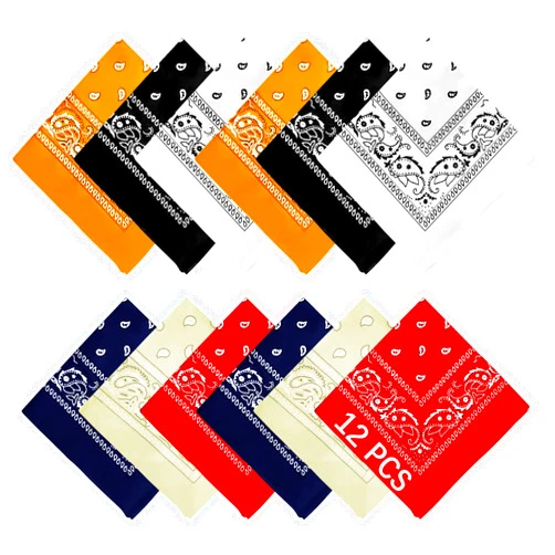 AURUZA 12-44pcs Bandanas, Bandanas for Men Women Paisley Large Bandana Black Red White Head Wrap Headbands Cowboy Bandana