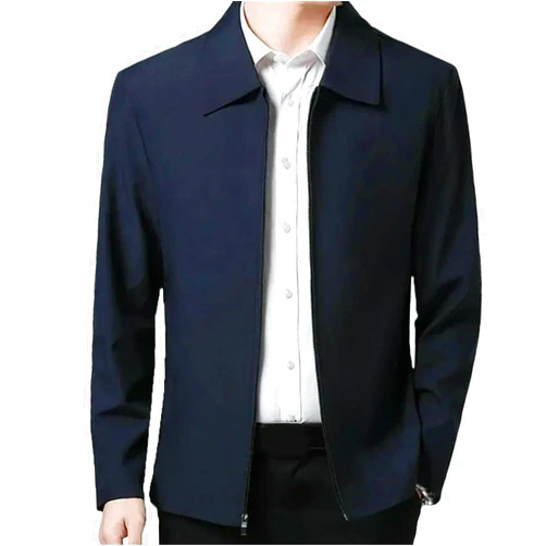 GaoLeAve Men Mid-aged Lapel Zipper Closure Pockets Business Casual Wear Spring Fall Jacket