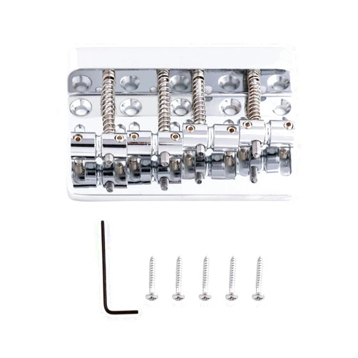 Metallor 4 String Bass Bridge Tailpiece Fixed Saddles for Electric Bass Guitar Jazz Bass or Precision Bass Chrome.