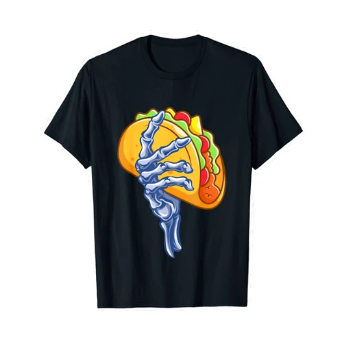 COol Skull & Skeleton Tatto Arts Halloween Gifts Skeleton Hand Holding Taco Dia de Los Muertos Halloween T-Shirt
