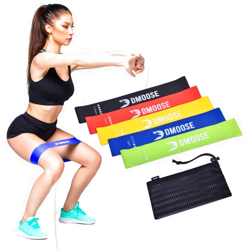 DMoose Fitness DMoose Resistance Loop Bands, Set of 5 Exercise Bands for Legs, Glutes, and Arms, Perfect for Yoga, Pilates, Stretching, Strength Training, Physical Therapy, Rehabilitation, and Home Fitness
