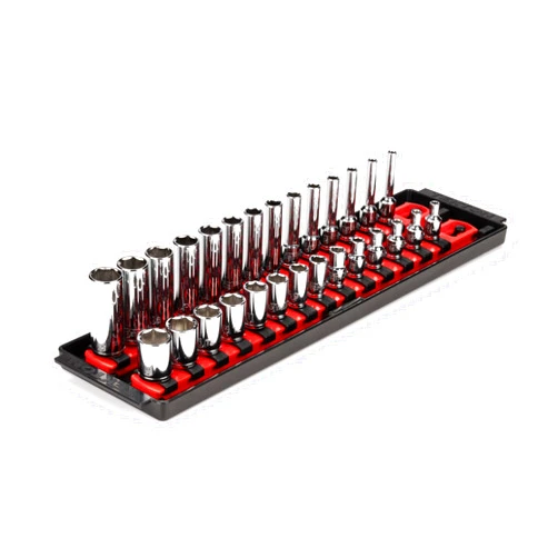 TEKTON 1/4 Inch Drive 6-Point Socket Set with Rails, 28-Piece (4-15 mm) | SHD90211