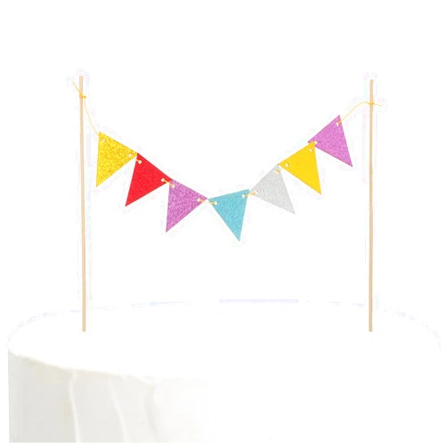 ERINGOGO 5pcs Flag Cake Insert Top Hat Decor Cake Picks Birthday Cake Topper Cake Banner Bunting Bamboo Wedding